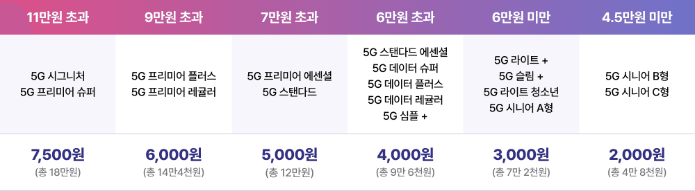 5G 요금제 내용